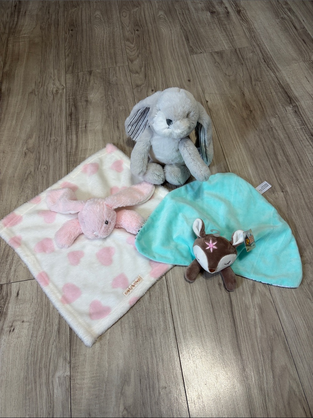 Plush Bunny Comfort Blankets Set - Pink, Gray, Aqua